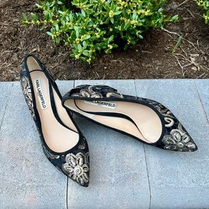 Karl Lagerfeld Textile Sequined Tapestry Shoes. 7.5